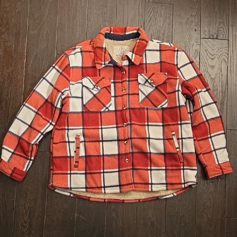 Red and White Plaid Men's Shirt Jacket